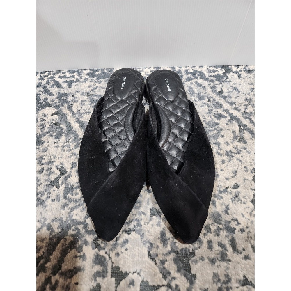 Birdies The Swan Black Suede Pointed Toe Mules Slides Flats Wmns Size 7 Quilted
